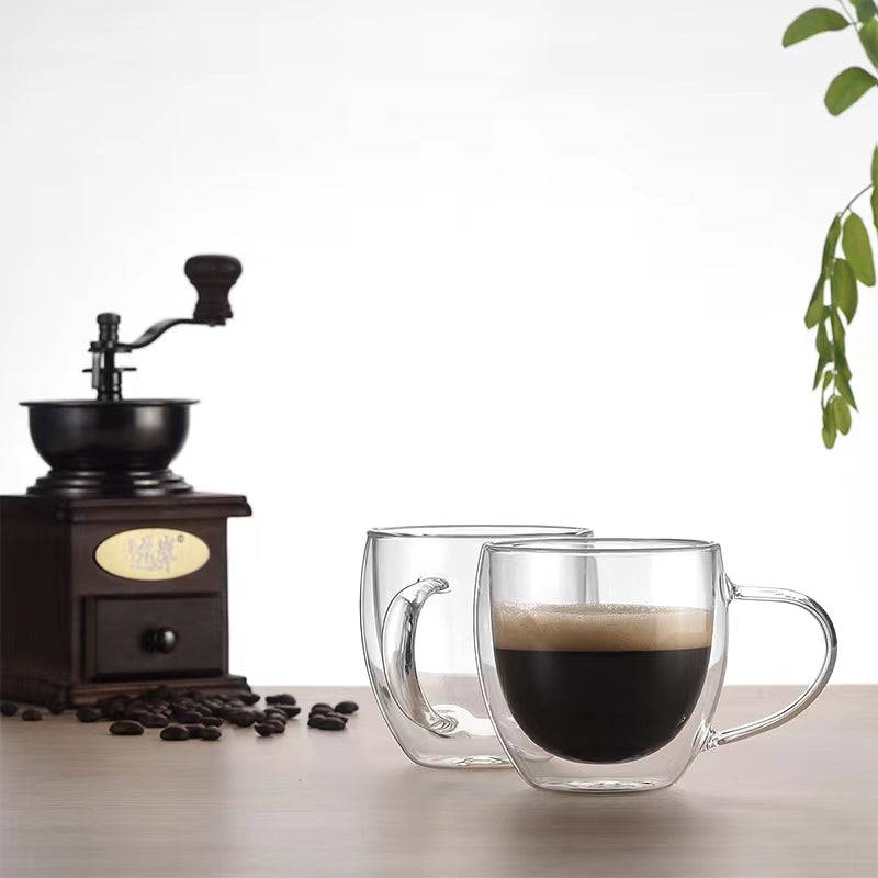 250ML Insulated Clear Tea Cups with Handle,Double Wall Glass Coffee Mugs for Espresso, Latte and Cappuccinos