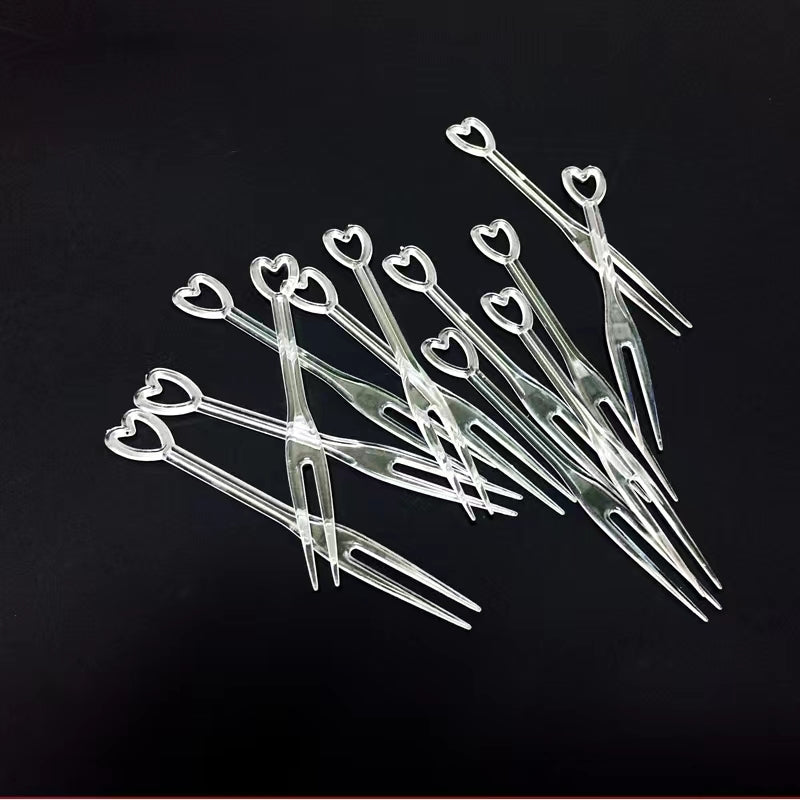 Disposable Fruit Fork Plastic Fruit Fork Transparent Independent Small Fork Bamboo Stick Commercial Household