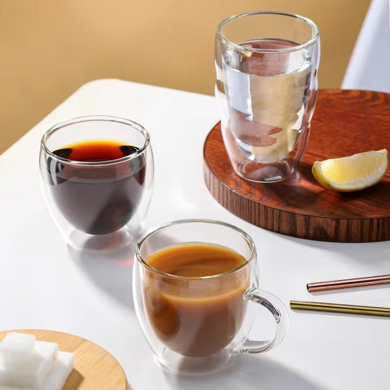 250ML Double Wall Glass Coffee Mugs Cups,Insulated Glass for Latte Cappuccino Americano Tea milk Beverage