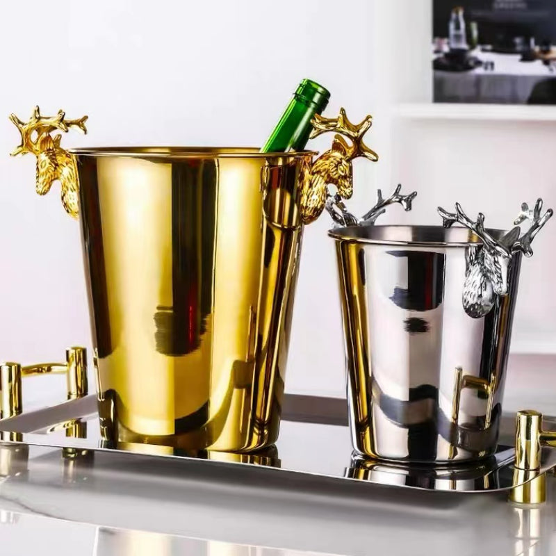 Light and Creative Stainless Steel Deer Head Ice Bucket Red Wine Champagne Barrel Bar KTV Ice Bucket Beer Champagne Bucket