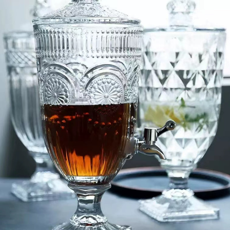 European Retro Drinks Dispensers Large Capacity Glass Drinks Dispensers Cold Juice Tea Lemon Drink Barrel