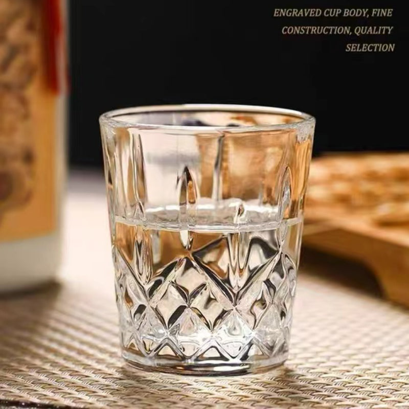 Lead Free Modern Shot Crystal Glassware Embossed Whisky Glass Cup for Home Bar