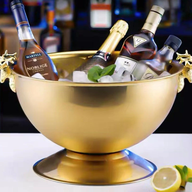 European Style Stainless Steel Deer Head Bucket Champagne Ice Bucket Large Capacity Red Wine Bucket Restaurant Ice Bucket for Bar