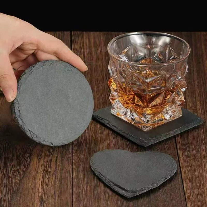 Customized Logo Coasters Home Decoration 100% Natural Coasters Coffee Mug Whiskey Glasses Coasters Black Round Square Slate Coasters