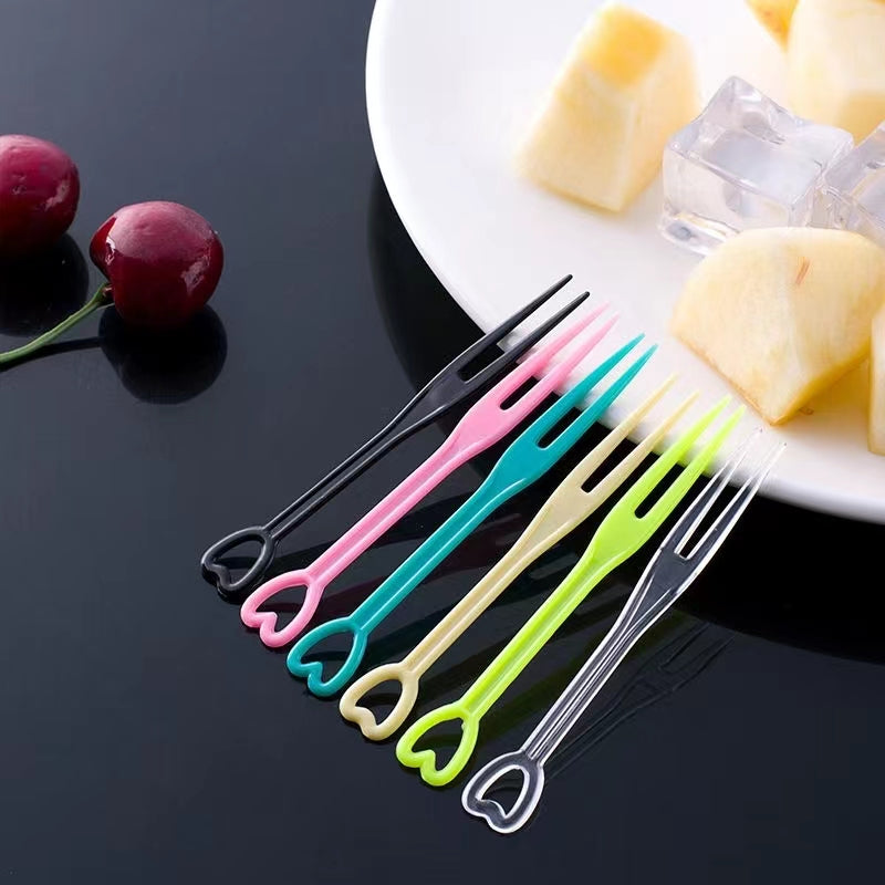 Disposable Fruit Fork Plastic Fruit Fork Transparent Independent Small Fork Bamboo Stick Commercial Household