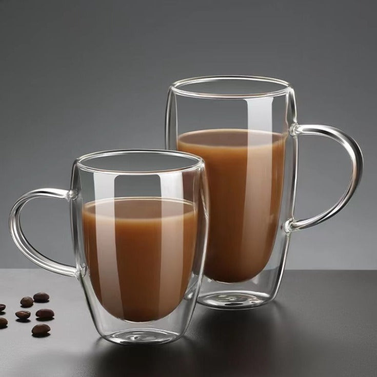 340ML Insulated Clear Tea Cups with Handle,Double Wall Glass Coffee Mugs for Espresso, Latte and Cappuccinos