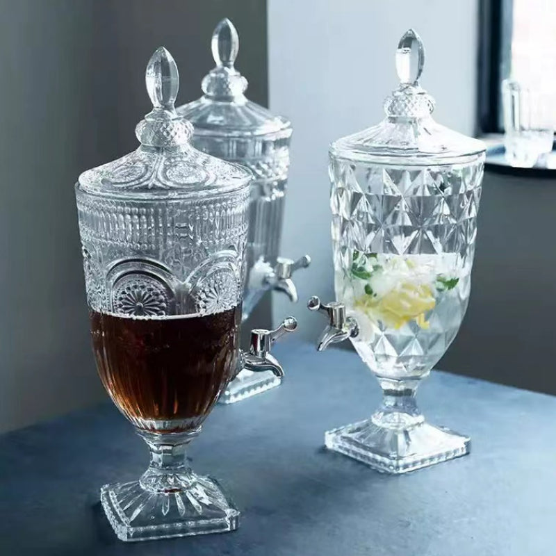 European Retro Drinks Dispensers Large Capacity Glass Drinks Dispensers Cold Juice Tea Lemon Drink Barrel