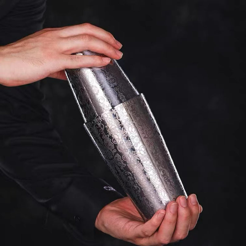 27&17oz Professional Bartender Customized Engraved Boston Shaker Stainless Steel Patterned Tin Boston Shaker