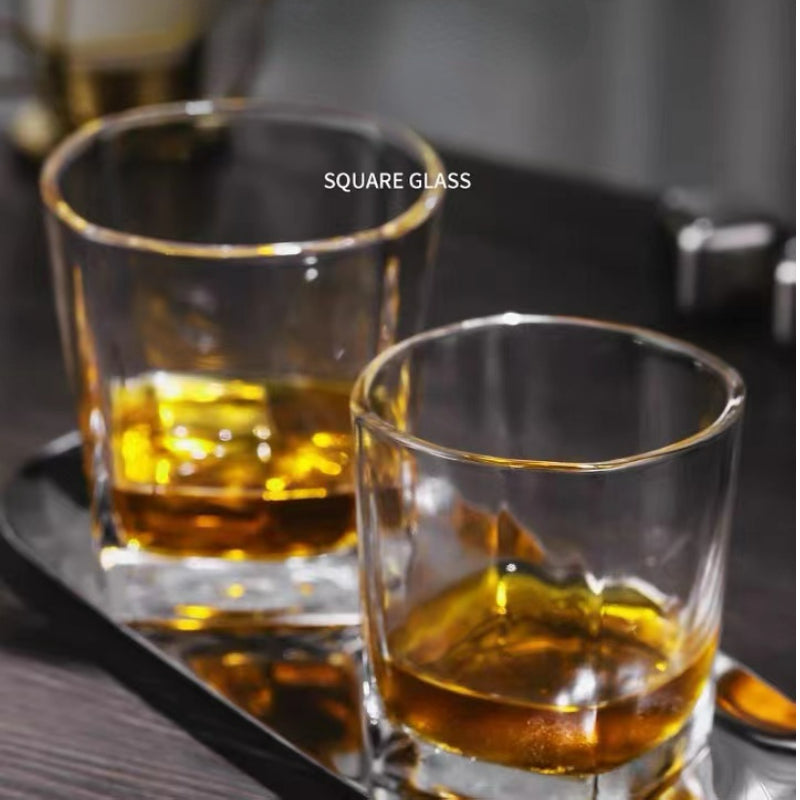 Square Shaped Lead-free Glass Cup Bar Tool Glassware Durable Rocks Cup Whiskey Glass Wine Glasses