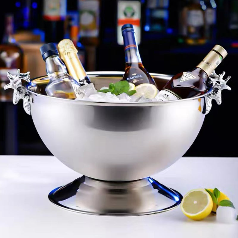 European Style Stainless Steel Deer Head Bucket Champagne Ice Bucket Large Capacity Red Wine Bucket Restaurant Ice Bucket for Bar