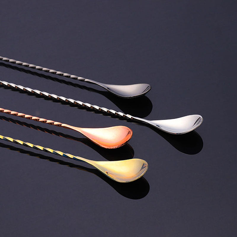 30.0cm Long Water Drop Stainless Steel Mixing Stick,Spiral Pattern Cocktail Bar Spoon