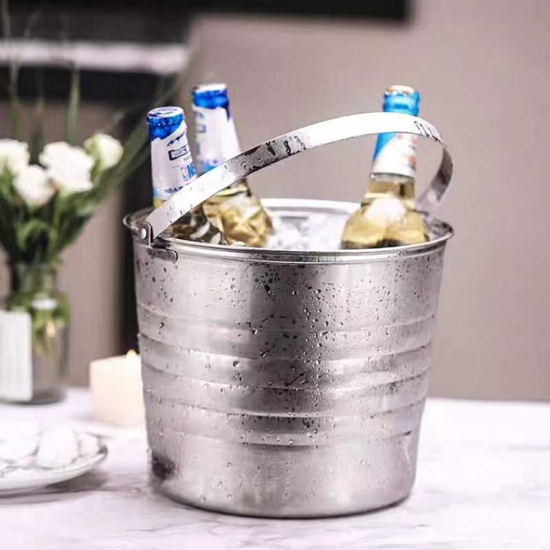 Hammered Ice Bucket Silver Stainless Steel Beverage Wine Chilling Bucket for Bar