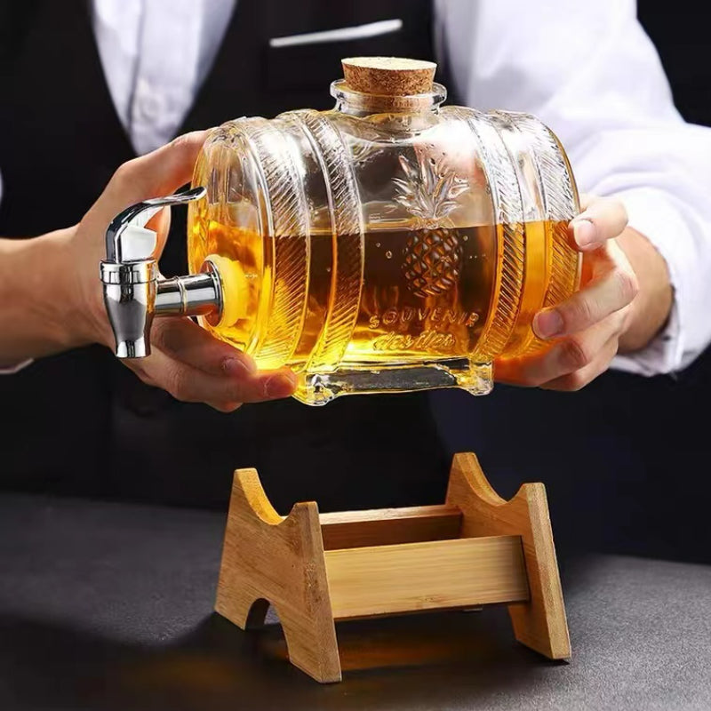 Beer Pourer Barrel Wine Dispenser Container with Tap and Wooden Stand