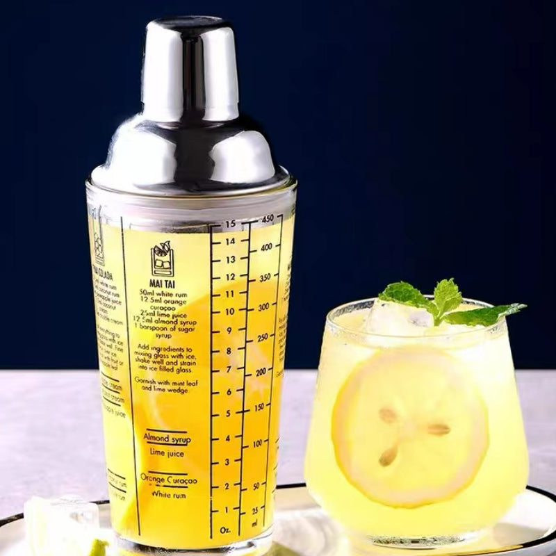 Bar Cocktail Mixing Tools with Scale Glass Mixing Shaker