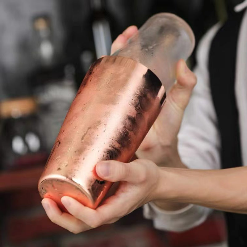 Professional Manufacture Custom Logo Copper Drink Mixer Boston Shaker with Glass