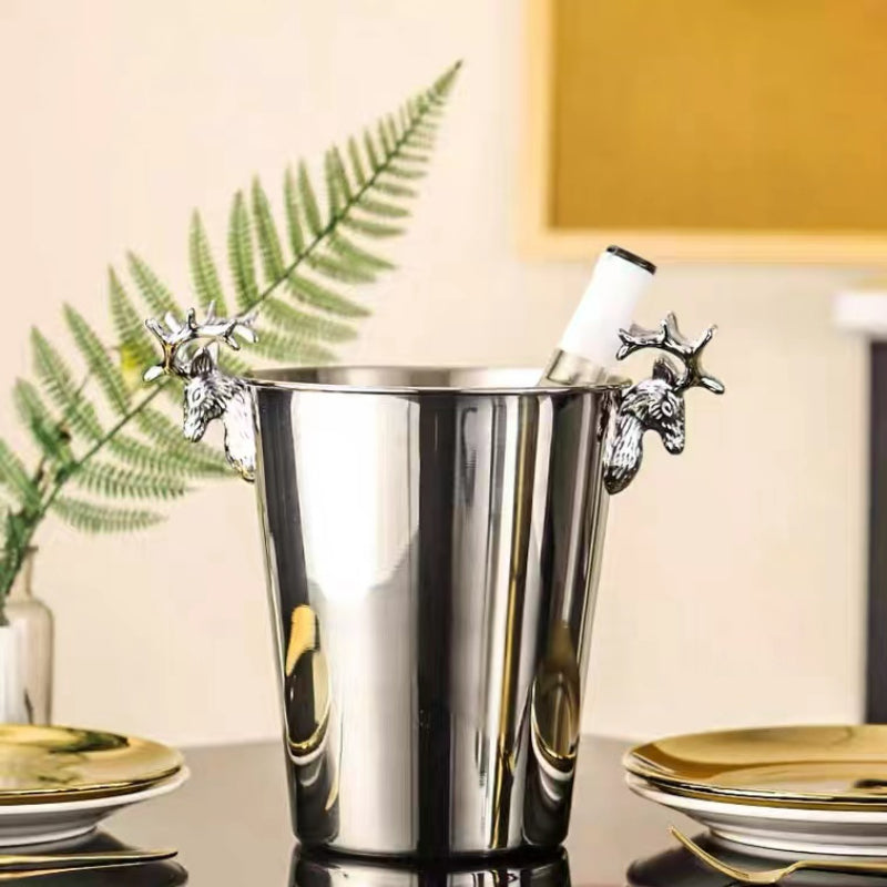 Light and Creative Stainless Steel Deer Head Ice Bucket Red Wine Champagne Barrel Bar KTV Ice Bucket Beer Champagne Bucket