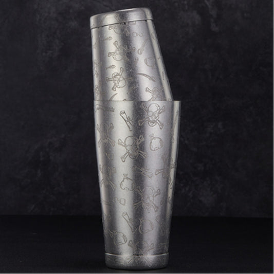 26oz and 16oz Stainless Steel Two Piece Shaker Professionally Etched Skull Boston Shaker Set for Bar