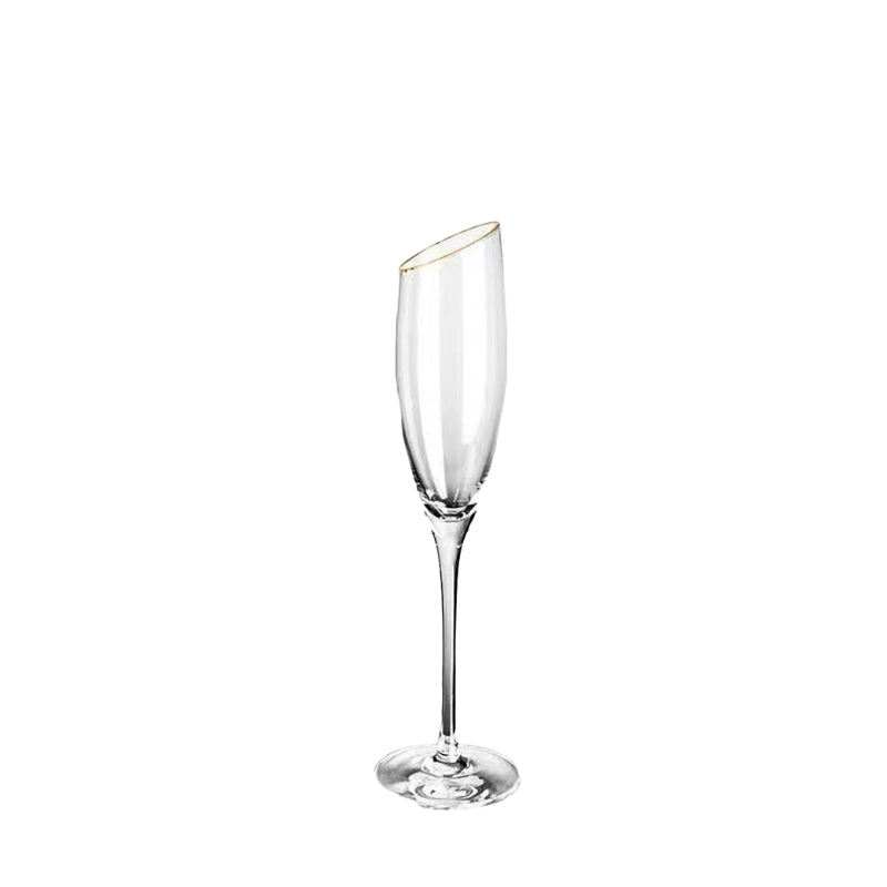Lead-Free Crystal Champagne Glasses High-End Unique Modern Style Champagne Glasses Inclined Mouth Champagne Glasses with Gold Rim