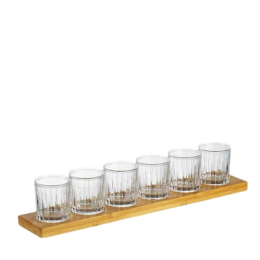 Small Whiskey Vodka Shot Glasses Cup Set Wood Holder
