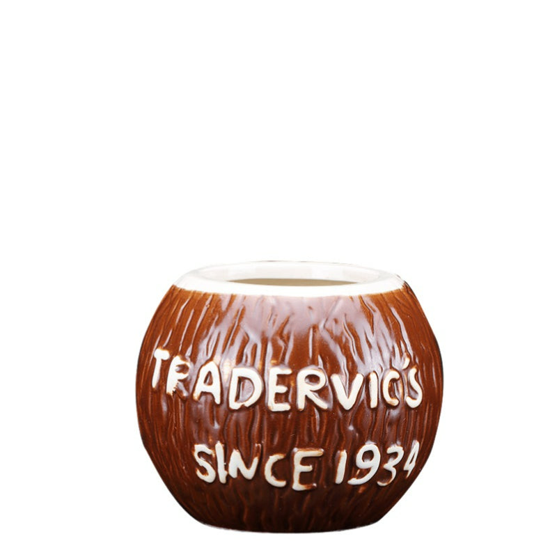 Hawaiian Coconut Tiki Cup Personalized Coconut Shaped Cocktail Cup Bar Counter Ceramic Cup Decoration