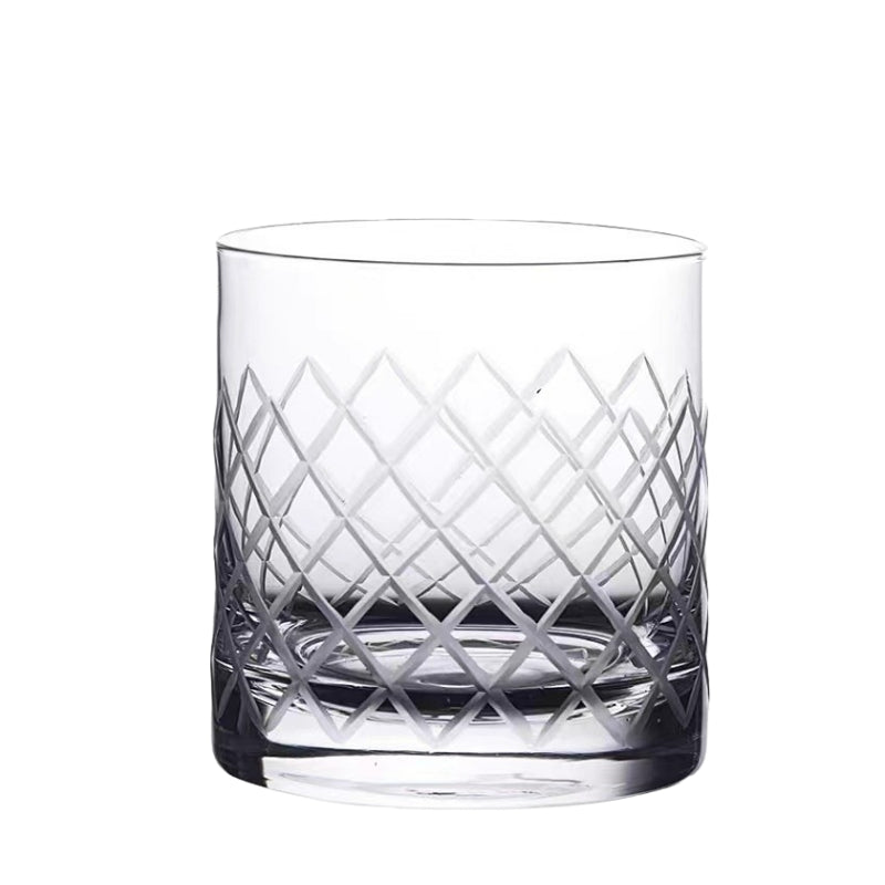 Hand Blown Etched Heavy Base Crystal Whiskey Glass 12oz
