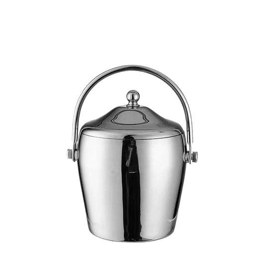 Modern 2L Double Wall Insulated Round Ice Bucket Wine Beer Champagne Cooler Bucket Portable Beer Stainless Steel Ice Bucket with Lid