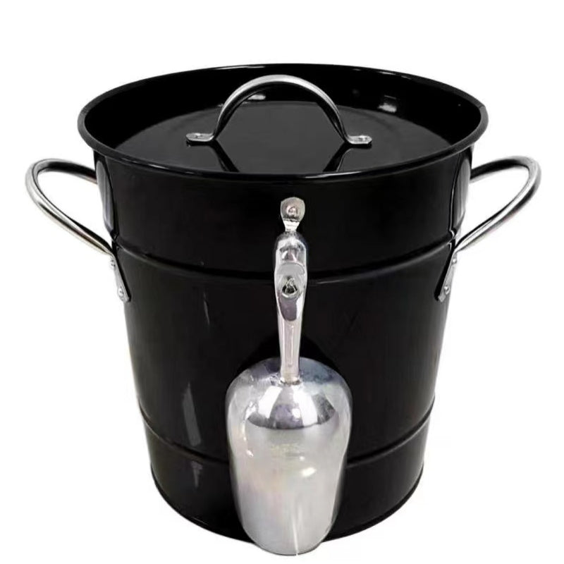 Metal Beer Ice Bucket Wine Bucket with Plastic Insert and Scoop for Party