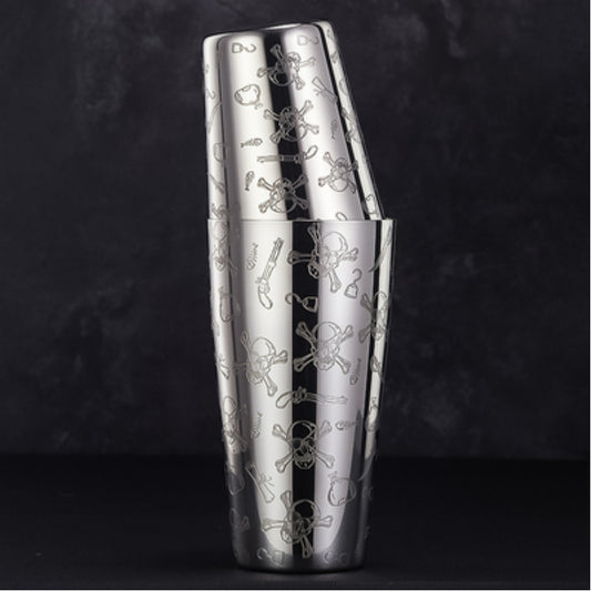 26oz and 16oz Stainless Steel Two-Piece Shaker Professional Shaker Etched Skull Boston Bottomless Shaker Set for Bars