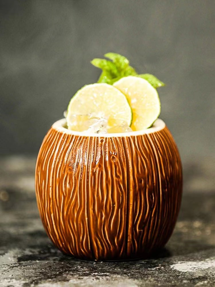 Hawaiian Coconut Tiki Cup Personalized Coconut Shaped Cocktail Cup Bar Counter Ceramic Cup Decoration