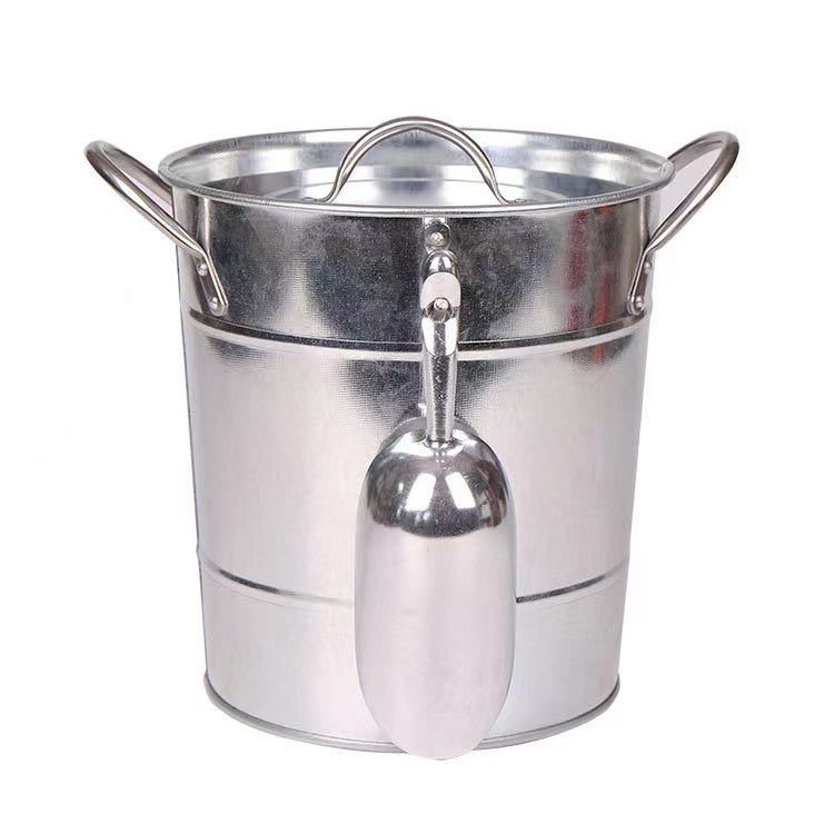 Metal Beer Ice Bucket Wine Bucket with Plastic Insert and Scoop for Party