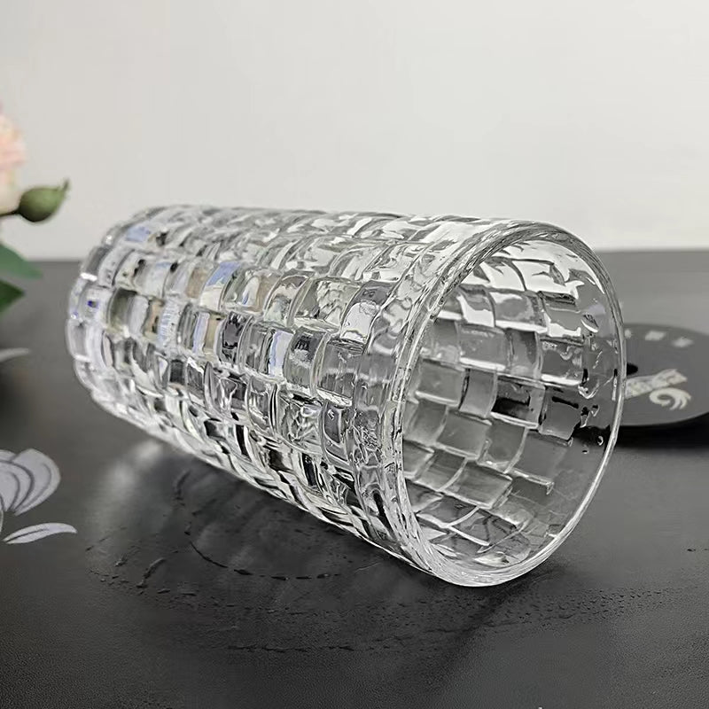 300ML-European Retro Embossed Cocktail Glass Glass Long Drink Cup Collin Cup Carved Bamboo Rattan Cup