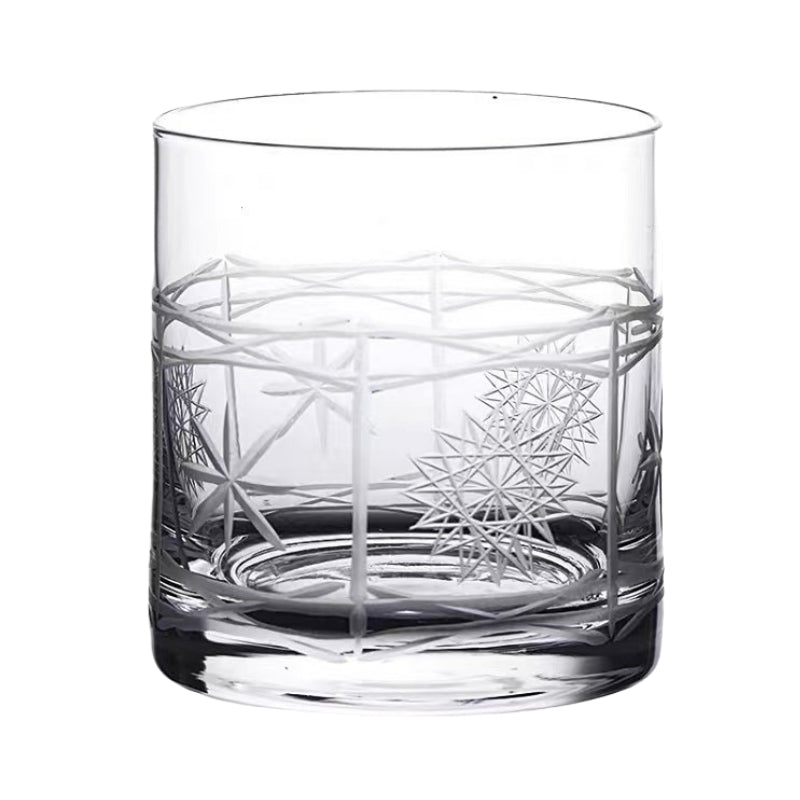 Hand Blown Etched Heavy Base Crystal Whiskey Glass 12oz
