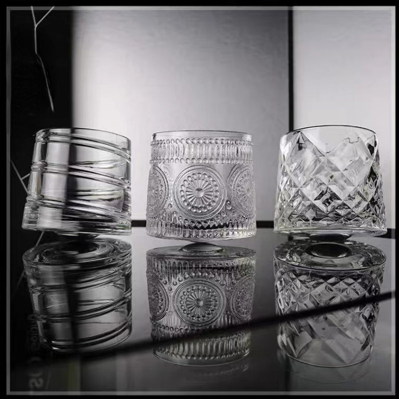 250ML-Creative Carving Thickened Rotating Crystal Glass Whiskey Glass Tumbler Glass