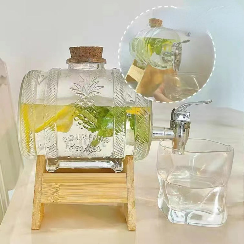 Beer Pourer Barrel Wine Dispenser Container with Tap and Wooden Stand