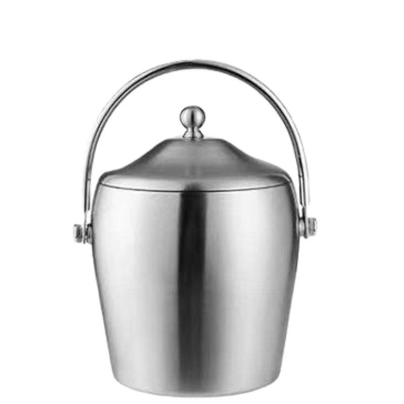 Modern 2L Double Wall Insulated Round Ice Bucket Wine Beer Champagne Cooler Bucket Portable Beer Stainless Steel Ice Bucket with Lid