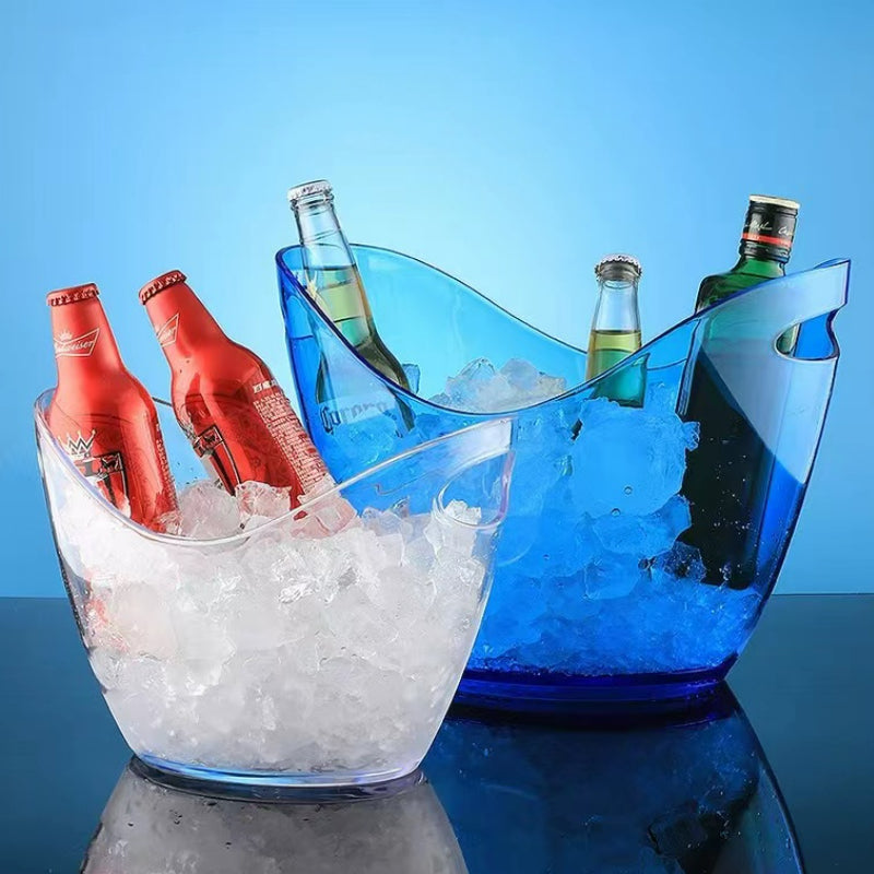 6 Color Optional Bucket Customizable Logo White Acrylic Ice Bucket with Handles Beer Plastic Ice Buckets for Party
