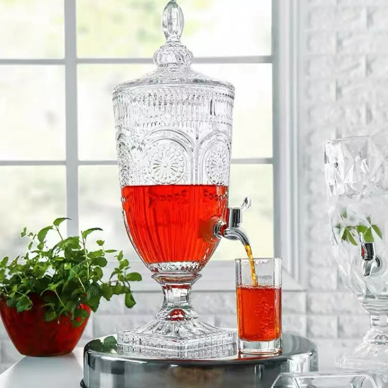 European Retro Drinks Dispensers Large Capacity Glass Drinks Dispensers Cold Juice Tea Lemon Drink Barrel