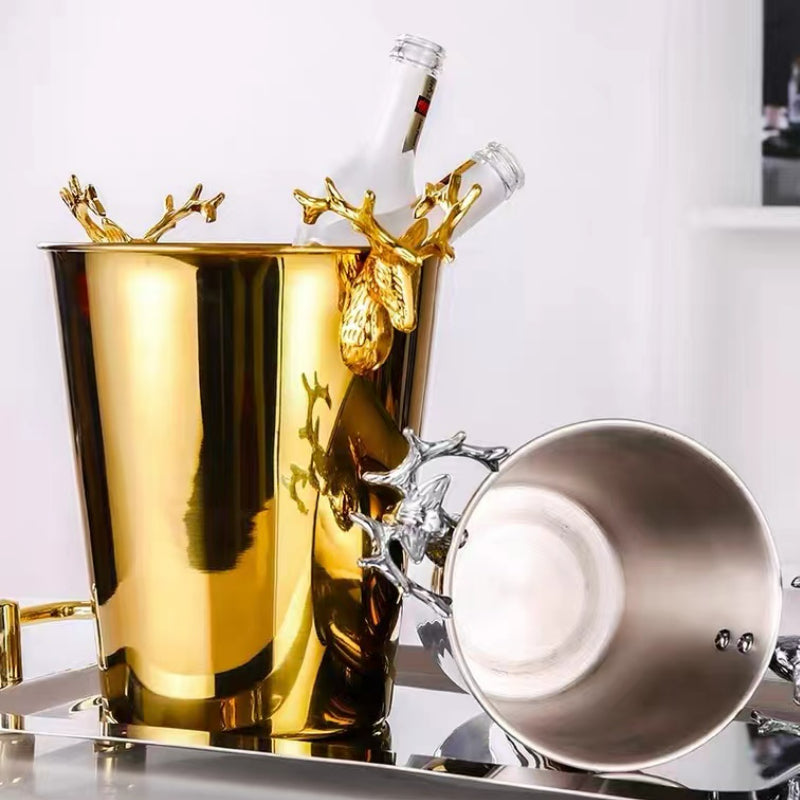 Light and Creative Stainless Steel Deer Head Ice Bucket Red Wine Champagne Barrel Bar KTV Ice Bucket Beer Champagne Bucket