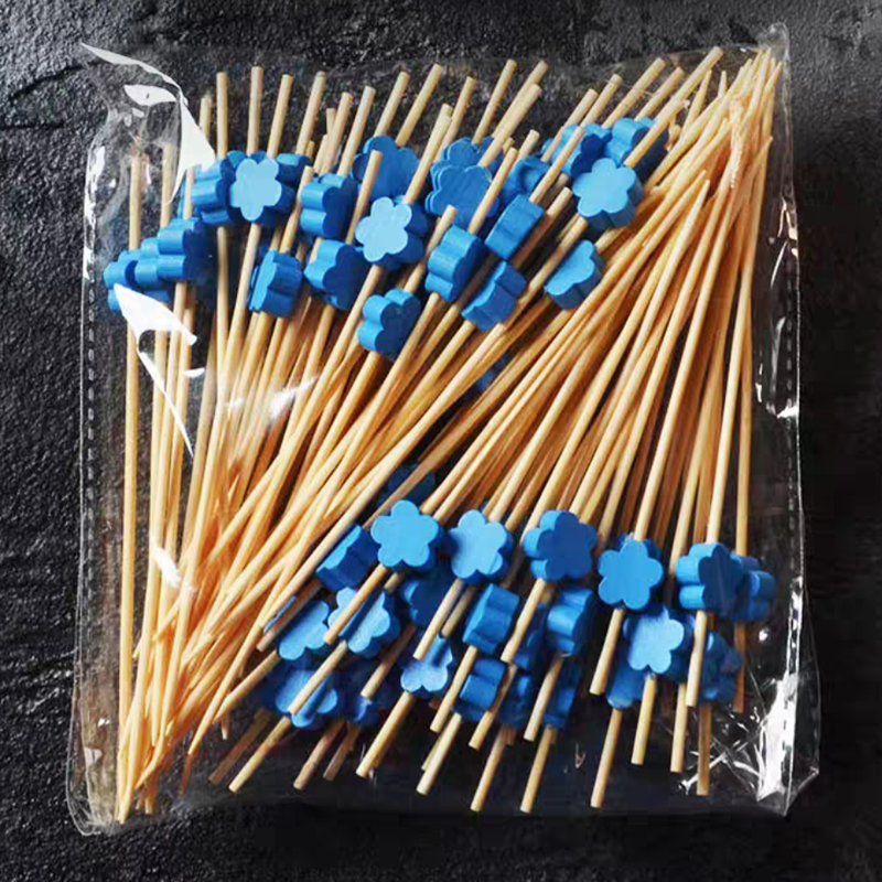 Disposable Fruit Stick Plum-Shaped Bamboo Stick Color Flower Stick Creative Art Toothpick Cocktail Stick
