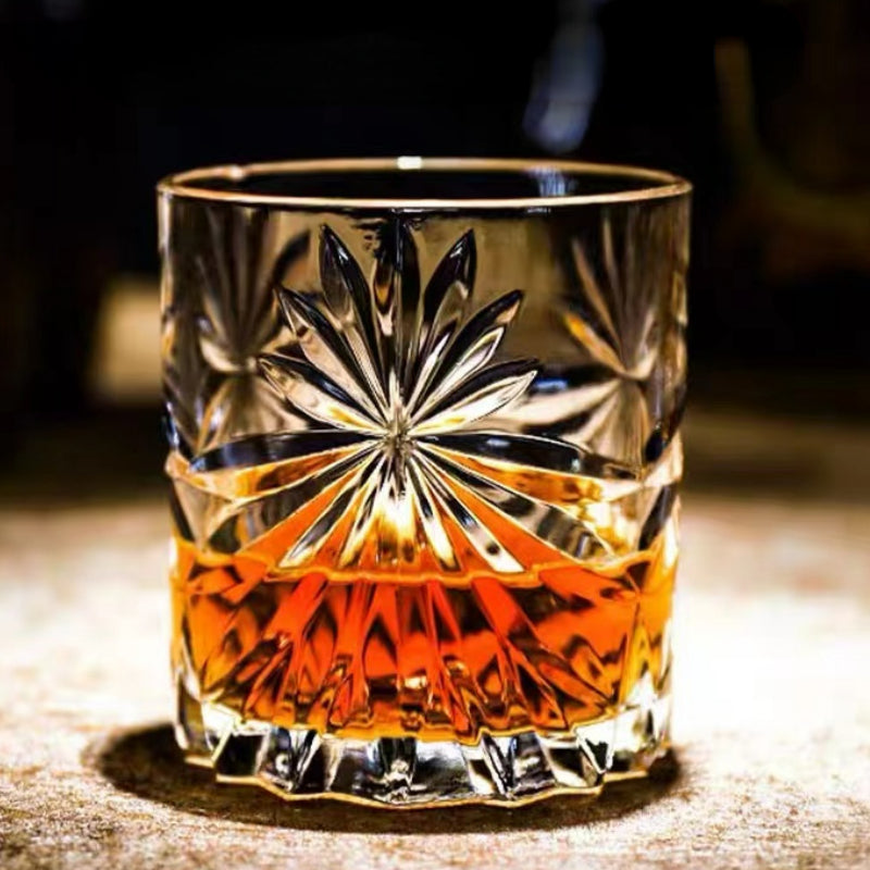 Delicate Lead-free Glass Crystal Bar Home Use Ice Flower Cup Glass Tumbler Whiskey Glass