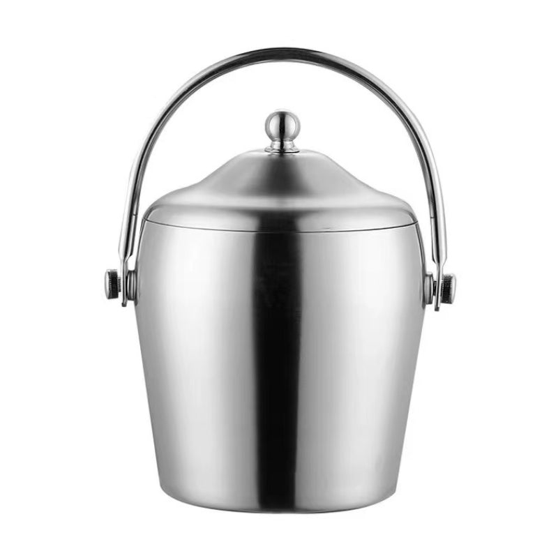 Modern 2L Double Wall Insulated Round Ice Bucket Wine Beer Champagne Cooler Bucket Portable Beer Stainless Steel Ice Bucket with Lid