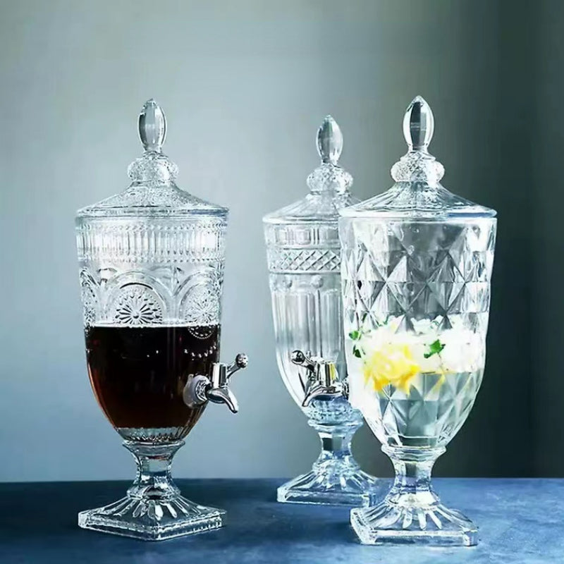 European Retro Drinks Dispensers Large Capacity Glass Drinks Dispensers Cold Juice Tea Lemon Drink Barrel