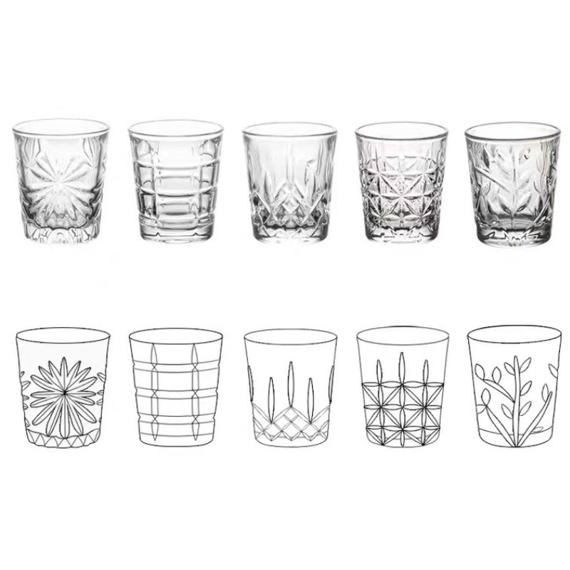Lead Free Modern Shot Crystal Glassware Embossed Whisky Glass Cup for Home Bar