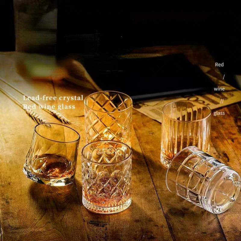 Square Embossed Around Drinking Wine Whisky Glass