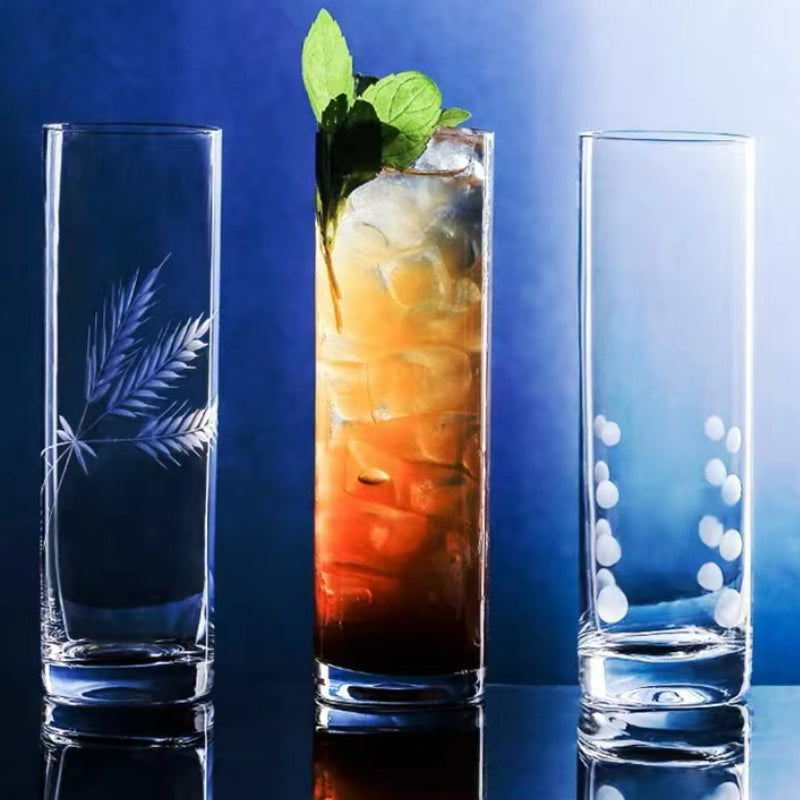 Round Carving Design Transparent Highball Glass