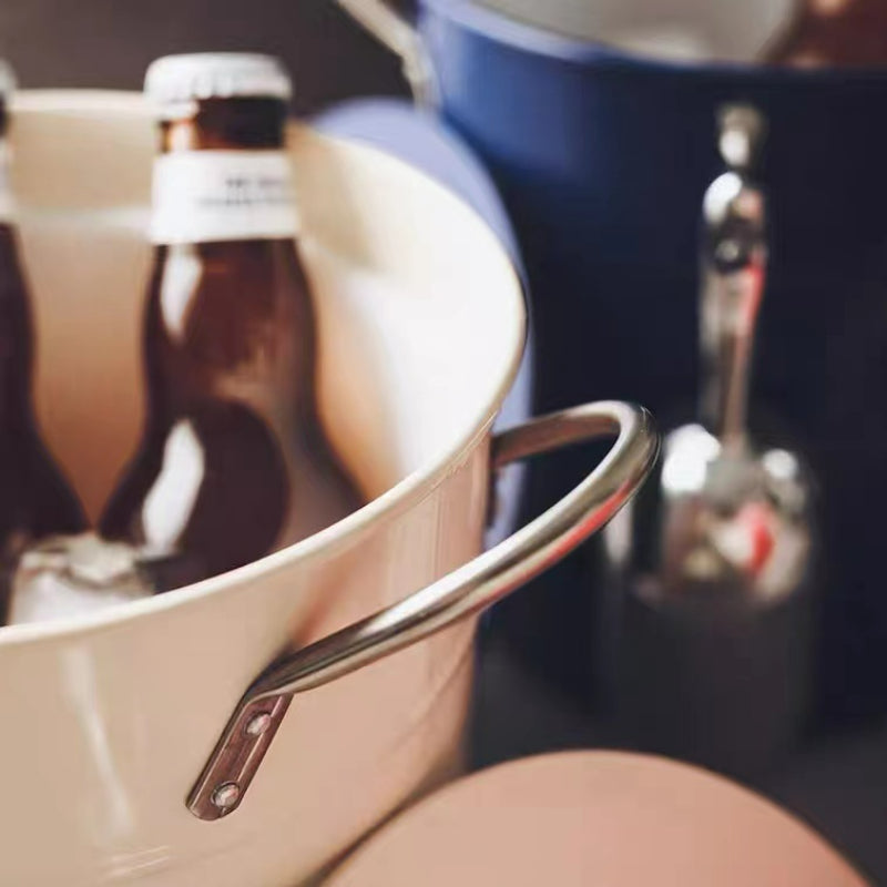 Metal Beer Ice Bucket Wine Bucket with Plastic Insert and Scoop for Party