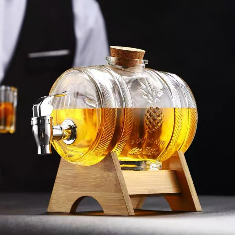 Beer Pourer Barrel Wine Dispenser Container with Tap and Wooden Stand