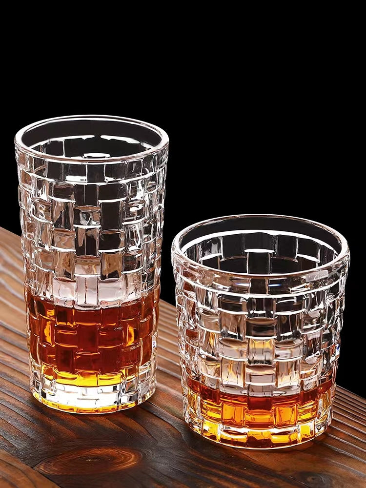 300ML-European Retro Embossed Cocktail Glass Glass Long Drink Cup Collin Cup Carved Bamboo Rattan Cup
