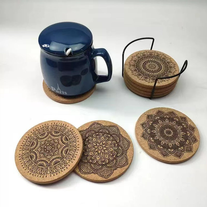 Moroccan Style Coasters Geometric Print Pattern Cork Coasters Absorbs Water Coasters