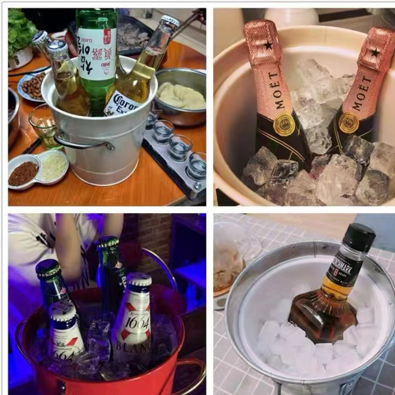 Metal Beer Ice Bucket Wine Bucket with Plastic Insert and Scoop for Party